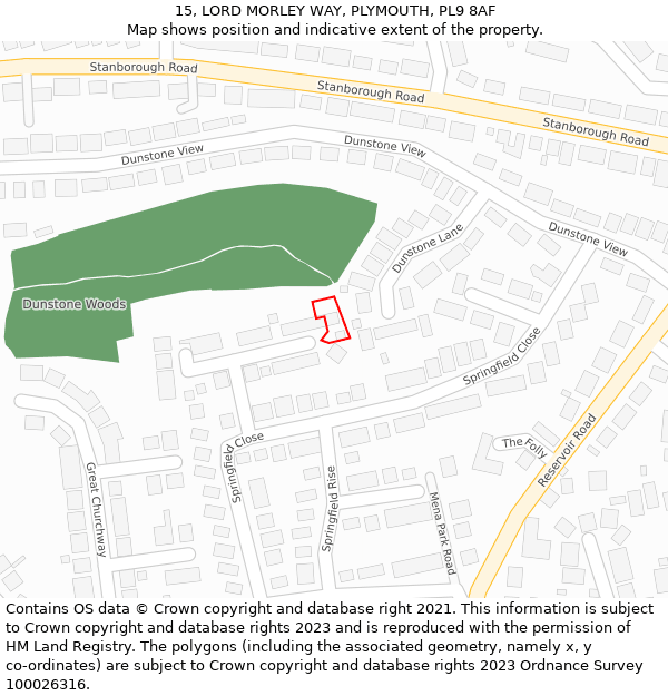 15, LORD MORLEY WAY, PLYMOUTH, PL9 8AF: Location map and indicative extent of plot