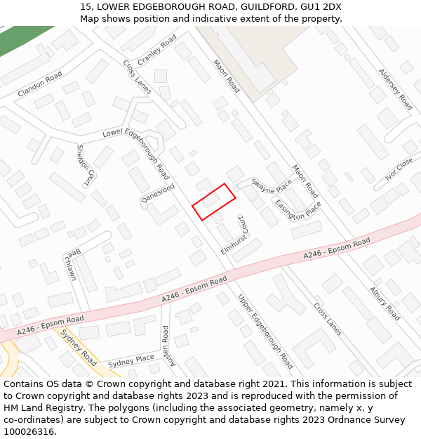 15, LOWER EDGEBOROUGH ROAD, GUILDFORD, GU1 2DX: Location map and indicative extent of plot