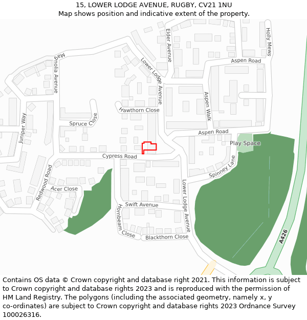 15, LOWER LODGE AVENUE, RUGBY, CV21 1NU: Location map and indicative extent of plot