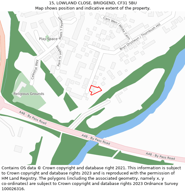 15, LOWLAND CLOSE, BRIDGEND, CF31 5BU: Location map and indicative extent of plot