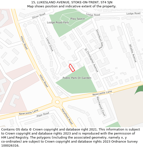 15, LUKESLAND AVENUE, STOKE-ON-TRENT, ST4 5JN: Location map and indicative extent of plot
