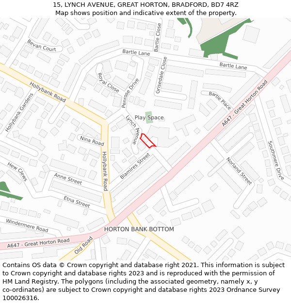 15, LYNCH AVENUE, GREAT HORTON, BRADFORD, BD7 4RZ: Location map and indicative extent of plot