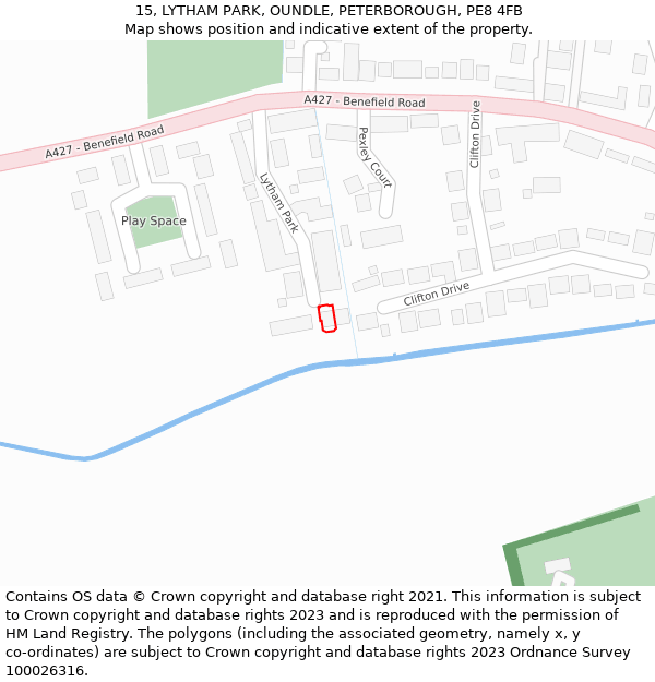 15, LYTHAM PARK, OUNDLE, PETERBOROUGH, PE8 4FB: Location map and indicative extent of plot