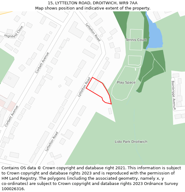 15, LYTTELTON ROAD, DROITWICH, WR9 7AA: Location map and indicative extent of plot