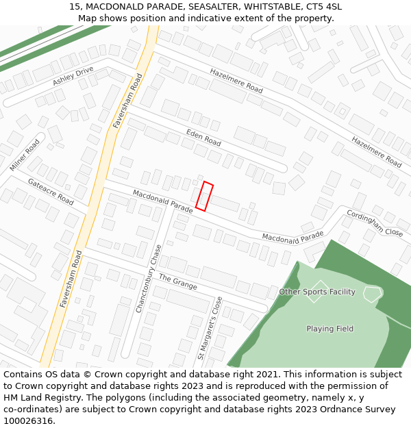 15, MACDONALD PARADE, SEASALTER, WHITSTABLE, CT5 4SL: Location map and indicative extent of plot