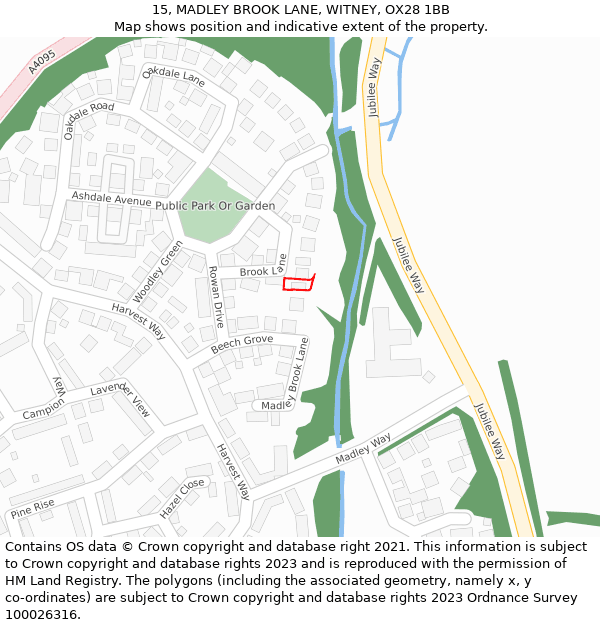 15, MADLEY BROOK LANE, WITNEY, OX28 1BB: Location map and indicative extent of plot