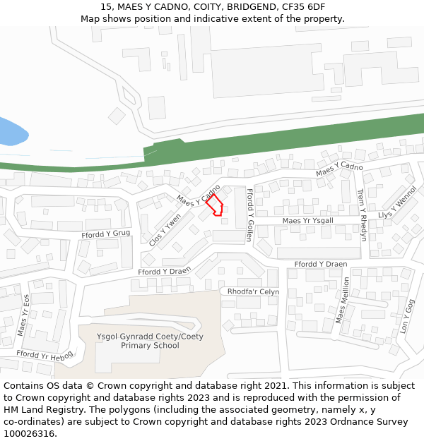 15, MAES Y CADNO, COITY, BRIDGEND, CF35 6DF: Location map and indicative extent of plot