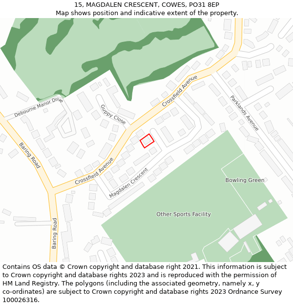 15, MAGDALEN CRESCENT, COWES, PO31 8EP: Location map and indicative extent of plot