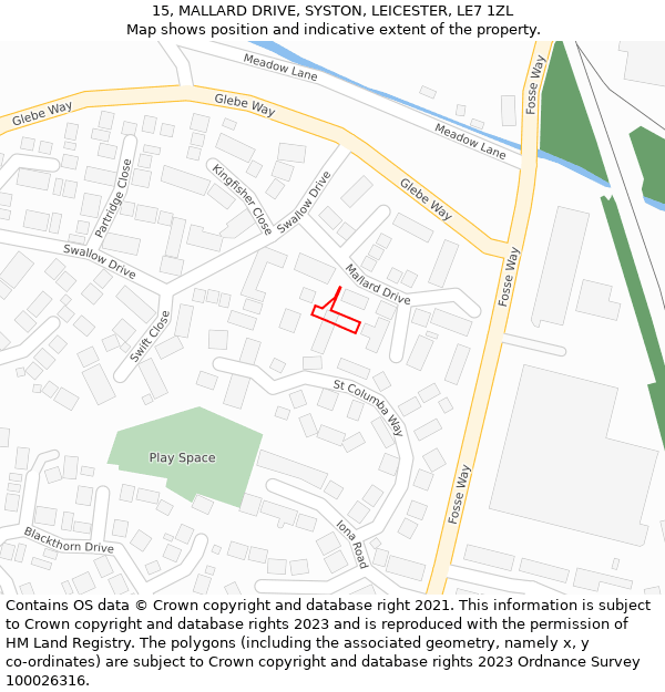 15, MALLARD DRIVE, SYSTON, LEICESTER, LE7 1ZL: Location map and indicative extent of plot