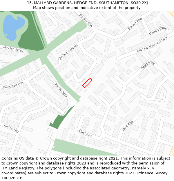 15, MALLARD GARDENS, HEDGE END, SOUTHAMPTON, SO30 2XJ: Location map and indicative extent of plot