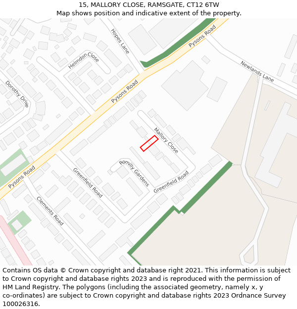 15, MALLORY CLOSE, RAMSGATE, CT12 6TW: Location map and indicative extent of plot