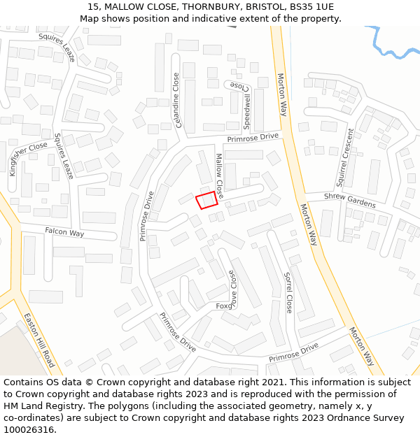 15, MALLOW CLOSE, THORNBURY, BRISTOL, BS35 1UE: Location map and indicative extent of plot