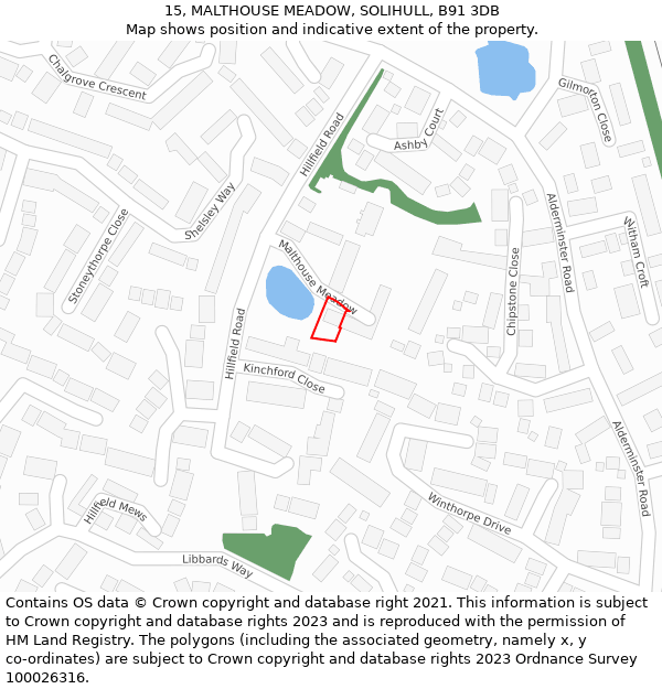 15, MALTHOUSE MEADOW, SOLIHULL, B91 3DB: Location map and indicative extent of plot