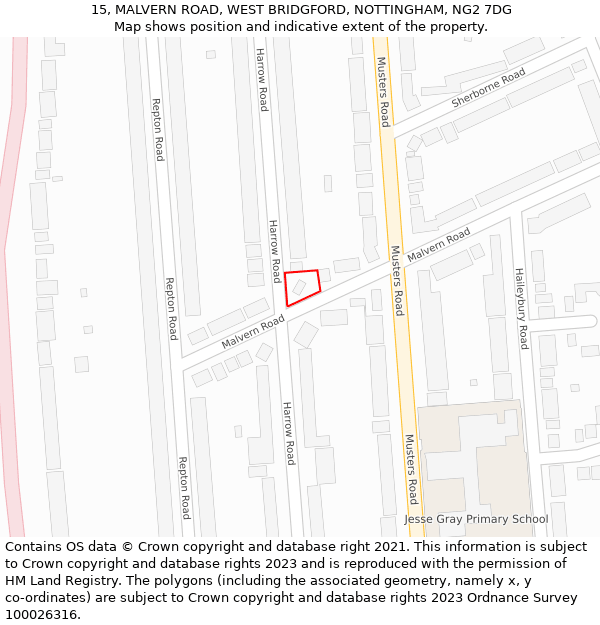 15, MALVERN ROAD, WEST BRIDGFORD, NOTTINGHAM, NG2 7DG: Location map and indicative extent of plot