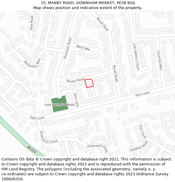 15, MANBY ROAD, DOWNHAM MARKET, PE38 9SQ: Location map and indicative extent of plot