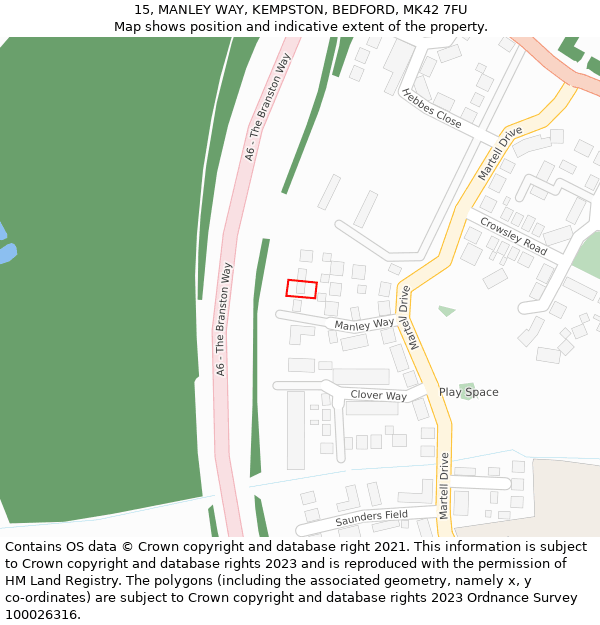 15, MANLEY WAY, KEMPSTON, BEDFORD, MK42 7FU: Location map and indicative extent of plot