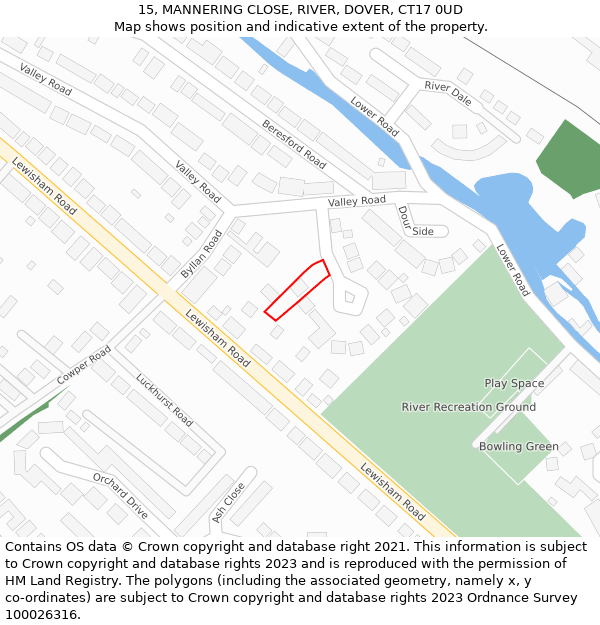 15, MANNERING CLOSE, RIVER, DOVER, CT17 0UD: Location map and indicative extent of plot