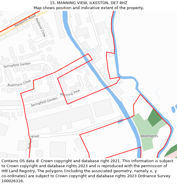 15, MANNING VIEW, ILKESTON, DE7 8HZ: Location map and indicative extent of plot