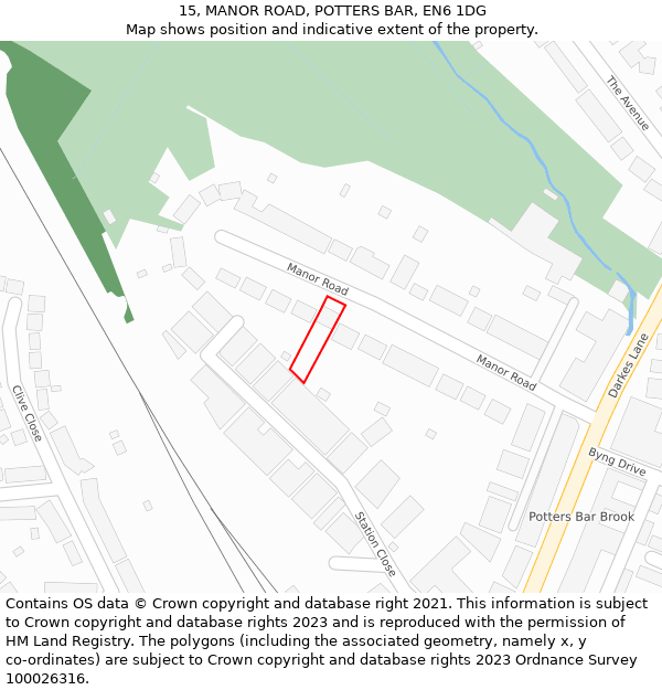 15, MANOR ROAD, POTTERS BAR, EN6 1DG: Location map and indicative extent of plot