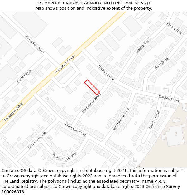 15, MAPLEBECK ROAD, ARNOLD, NOTTINGHAM, NG5 7JT: Location map and indicative extent of plot