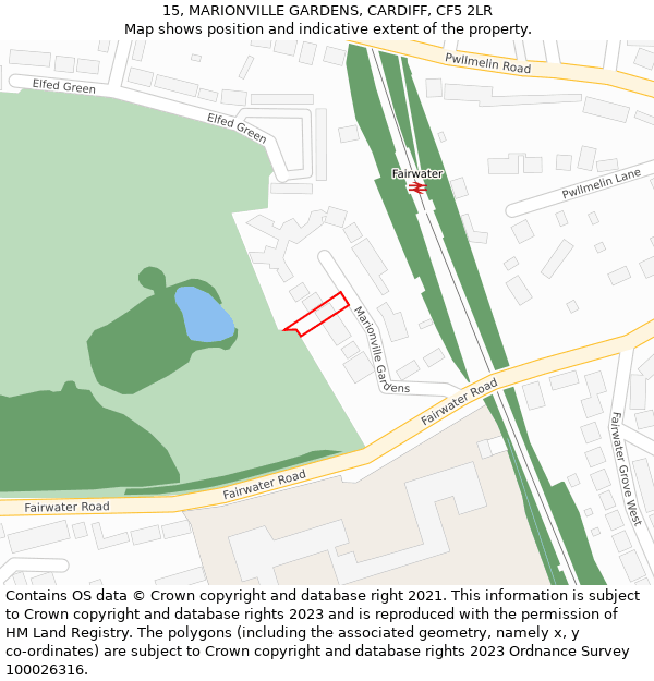15, MARIONVILLE GARDENS, CARDIFF, CF5 2LR: Location map and indicative extent of plot