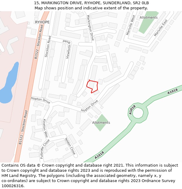 15, MARKINGTON DRIVE, RYHOPE, SUNDERLAND, SR2 0LB: Location map and indicative extent of plot