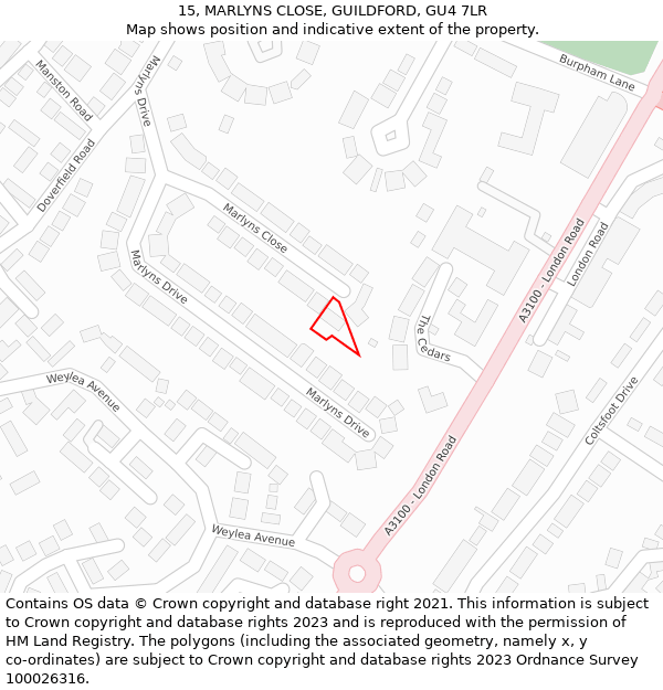 15, MARLYNS CLOSE, GUILDFORD, GU4 7LR: Location map and indicative extent of plot