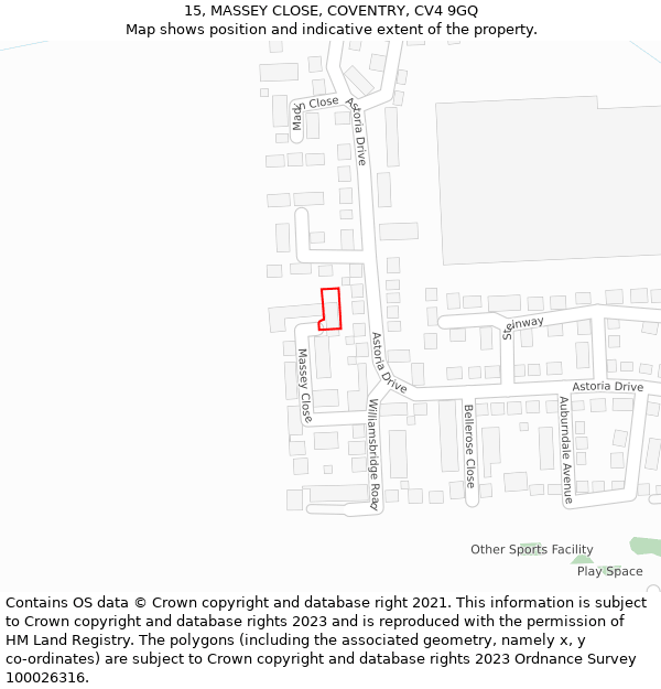 15, MASSEY CLOSE, COVENTRY, CV4 9GQ: Location map and indicative extent of plot