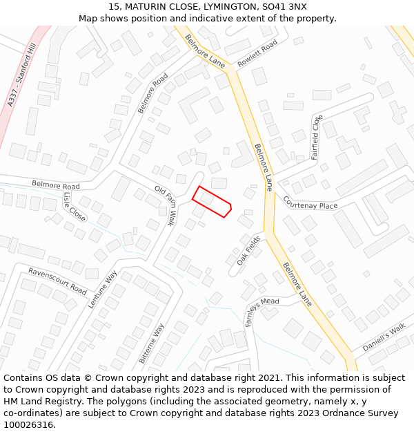 15, MATURIN CLOSE, LYMINGTON, SO41 3NX: Location map and indicative extent of plot