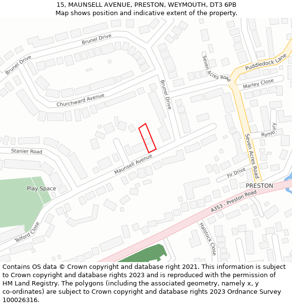 15, MAUNSELL AVENUE, PRESTON, WEYMOUTH, DT3 6PB: Location map and indicative extent of plot