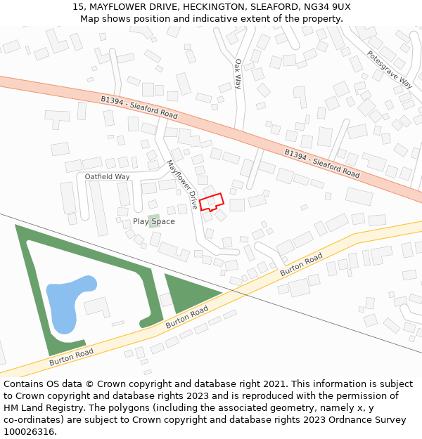 15, MAYFLOWER DRIVE, HECKINGTON, SLEAFORD, NG34 9UX: Location map and indicative extent of plot