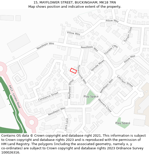 15, MAYFLOWER STREET, BUCKINGHAM, MK18 7RN: Location map and indicative extent of plot