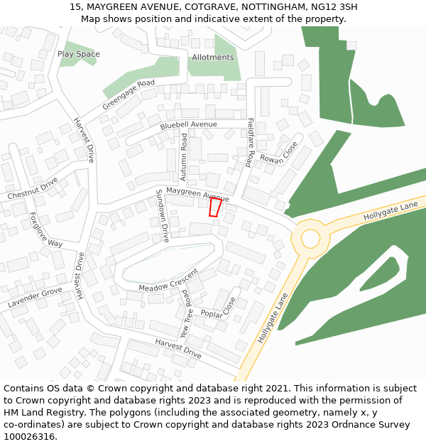 15, MAYGREEN AVENUE, COTGRAVE, NOTTINGHAM, NG12 3SH: Location map and indicative extent of plot