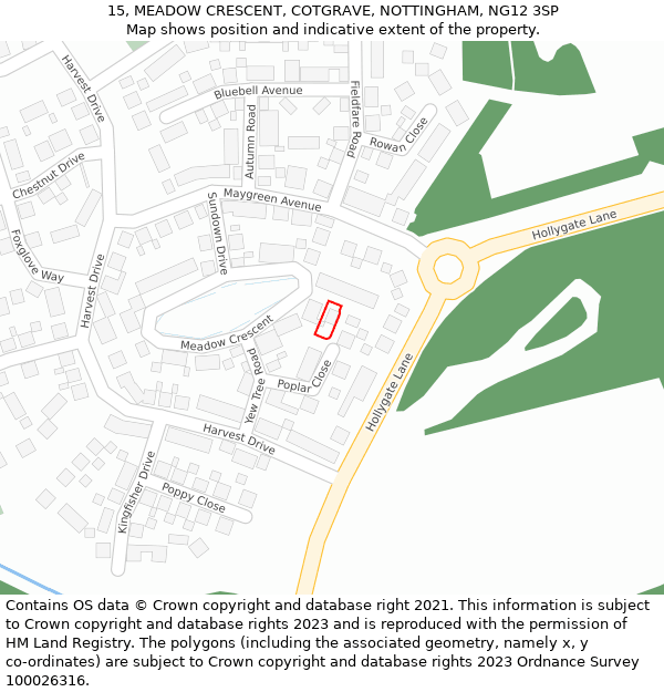 15, MEADOW CRESCENT, COTGRAVE, NOTTINGHAM, NG12 3SP: Location map and indicative extent of plot