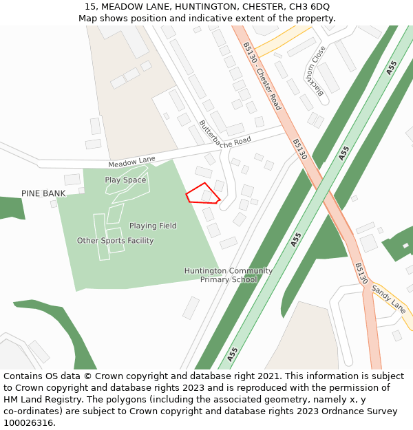 15, MEADOW LANE, HUNTINGTON, CHESTER, CH3 6DQ: Location map and indicative extent of plot