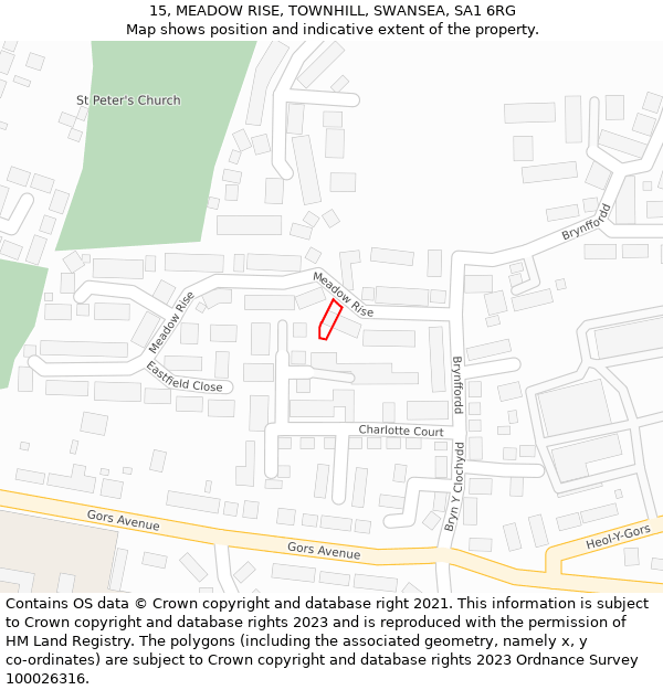 15, MEADOW RISE, TOWNHILL, SWANSEA, SA1 6RG: Location map and indicative extent of plot