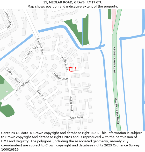 15, MEDLAR ROAD, GRAYS, RM17 6TU: Location map and indicative extent of plot