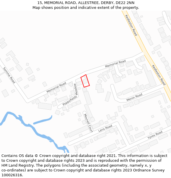 15, MEMORIAL ROAD, ALLESTREE, DERBY, DE22 2NN: Location map and indicative extent of plot