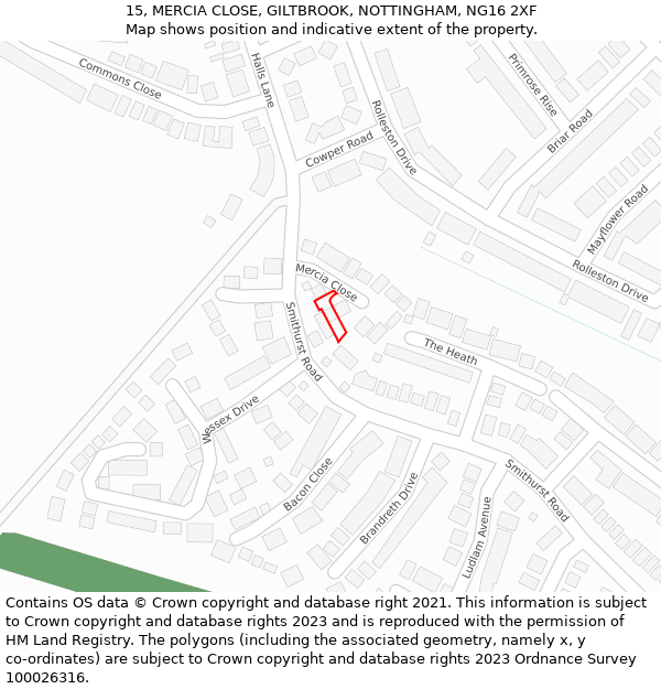 15, MERCIA CLOSE, GILTBROOK, NOTTINGHAM, NG16 2XF: Location map and indicative extent of plot