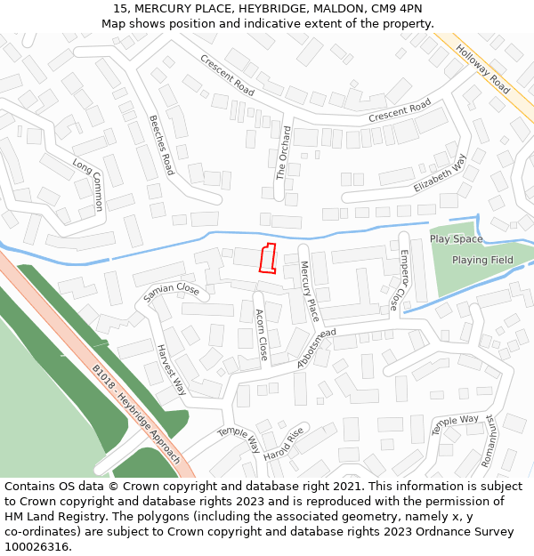 15, MERCURY PLACE, HEYBRIDGE, MALDON, CM9 4PN: Location map and indicative extent of plot