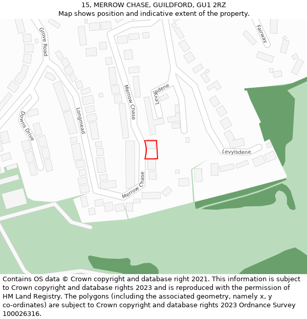 15, MERROW CHASE, GUILDFORD, GU1 2RZ: Location map and indicative extent of plot