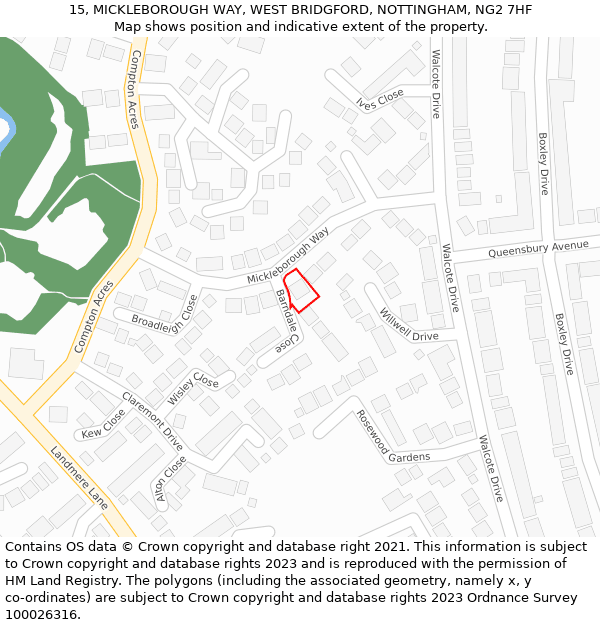 15, MICKLEBOROUGH WAY, WEST BRIDGFORD, NOTTINGHAM, NG2 7HF: Location map and indicative extent of plot