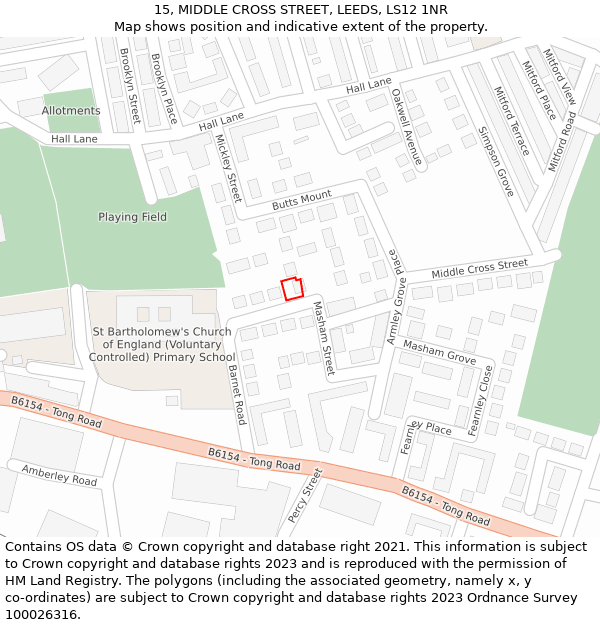 15, MIDDLE CROSS STREET, LEEDS, LS12 1NR: Location map and indicative extent of plot