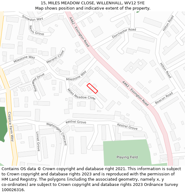 15, MILES MEADOW CLOSE, WILLENHALL, WV12 5YE: Location map and indicative extent of plot