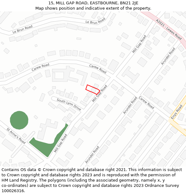 15, MILL GAP ROAD, EASTBOURNE, BN21 2JE: Location map and indicative extent of plot