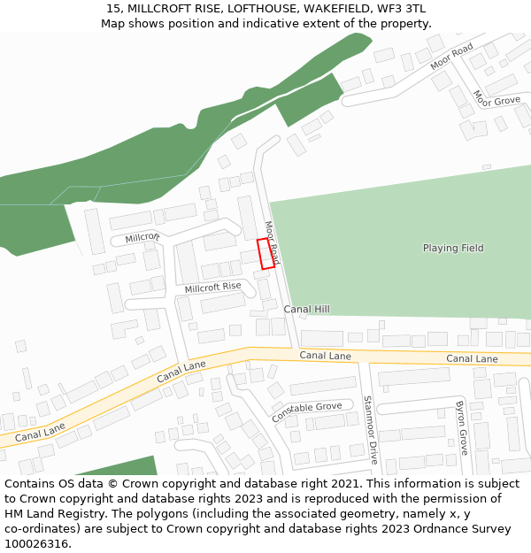 15, MILLCROFT RISE, LOFTHOUSE, WAKEFIELD, WF3 3TL: Location map and indicative extent of plot