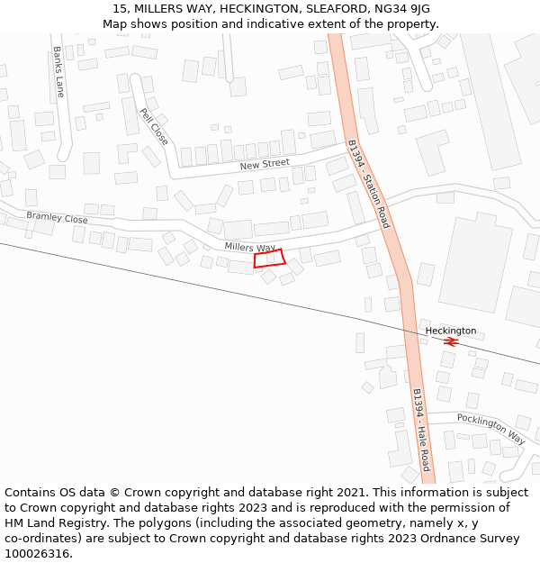 15, MILLERS WAY, HECKINGTON, SLEAFORD, NG34 9JG: Location map and indicative extent of plot