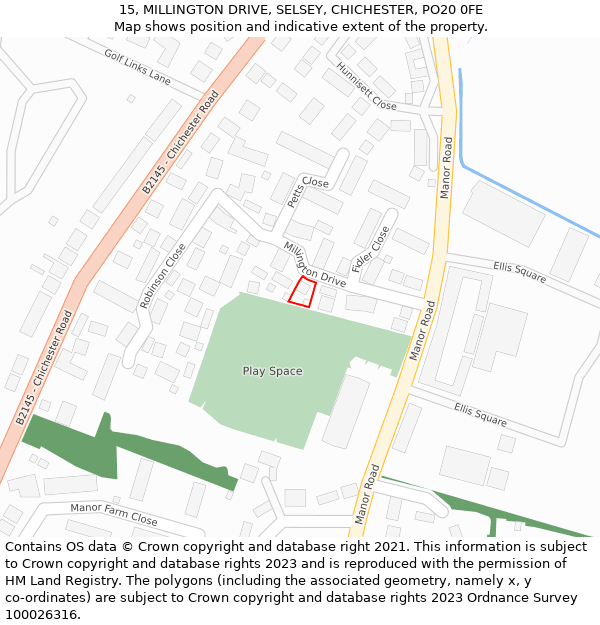 15, MILLINGTON DRIVE, SELSEY, CHICHESTER, PO20 0FE: Location map and indicative extent of plot