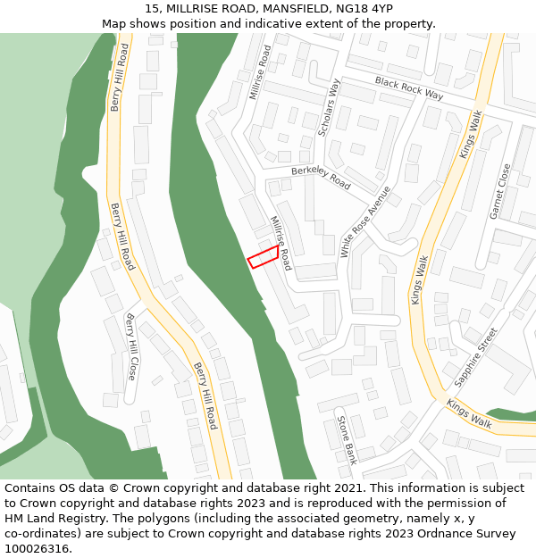 15, MILLRISE ROAD, MANSFIELD, NG18 4YP: Location map and indicative extent of plot