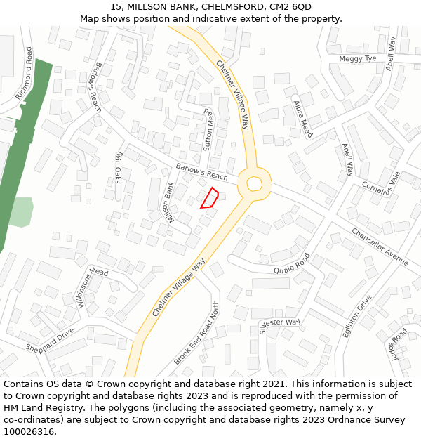 15, MILLSON BANK, CHELMSFORD, CM2 6QD: Location map and indicative extent of plot